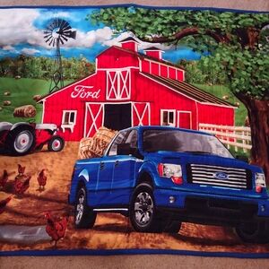 Ford Quilt with Blue Truck and Red Barn